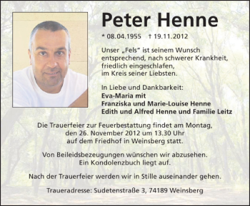 Traueranzeigen Von Peter Henne Trauerundgedenken De