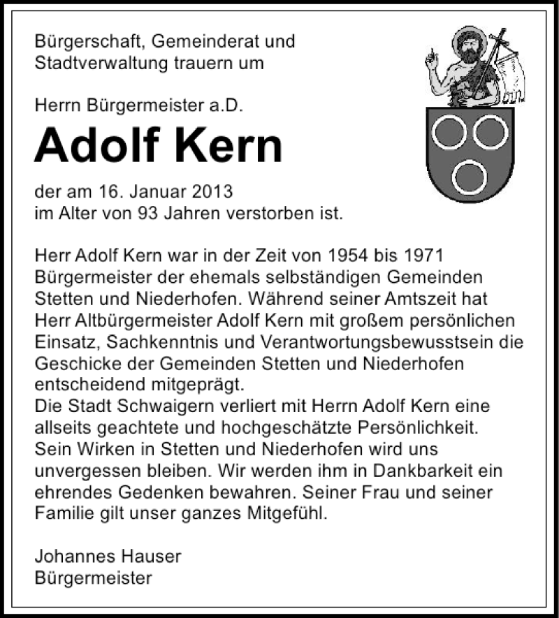 Traueranzeigen Von Adolf Kern Trauerundgedenken De