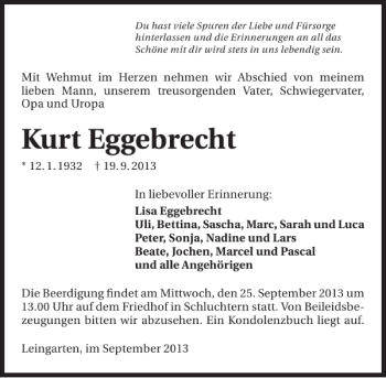 Traueranzeigen Von Kurt Eggebrecht Trauerundgedenken De