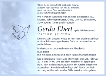 Traueranzeigen Von Gerda Ebert Trauerundgedenken De