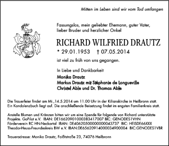 Traueranzeigen Von Richard Wilfried Drautz Trauerundgedenken De