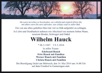 Traueranzeigen Von Wilhelm Hauck Trauerundgedenken De