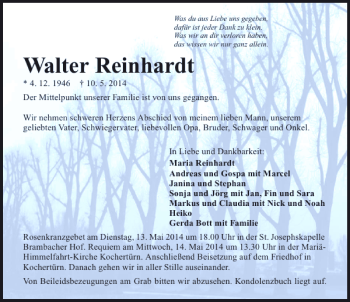 Traueranzeigen Von Walter Reinhardt Trauerundgedenken De