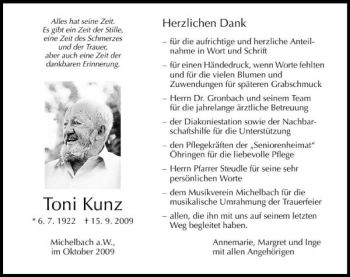 Traueranzeigen Von Toni Kunz Trauerundgedenken De