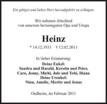 Traueranzeigen Von Heinz Heinz Trauerundgedenken De