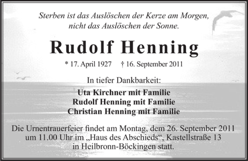 Traueranzeigen Von Rudolf Henning Trauerundgedenken De