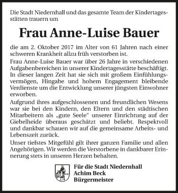 Traueranzeigen Von Anne Luise Bauer Trauerundgedenken De