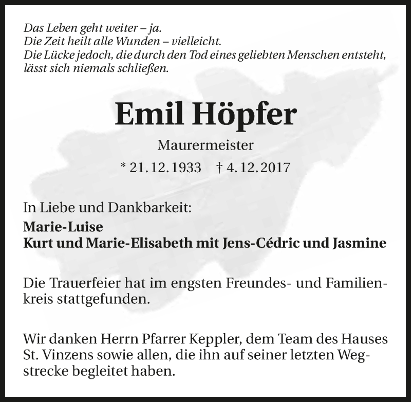 Traueranzeigen von Emil Höpfer trauerundgedenken de