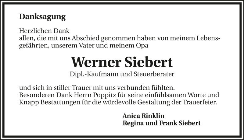 Traueranzeigen Von Werner Siebert Trauerundgedenken De