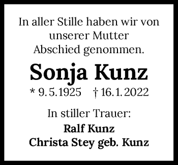 Traueranzeigen Von Sonja Kunz Trauerundgedenken De