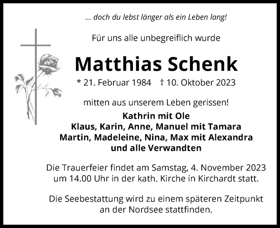 Traueranzeigen Von Matthias Schenk Trauerundgedenken De