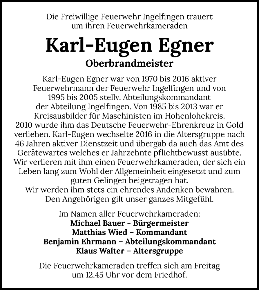 Traueranzeigen Von Karl Eugen Egner Trauerundgedenken De