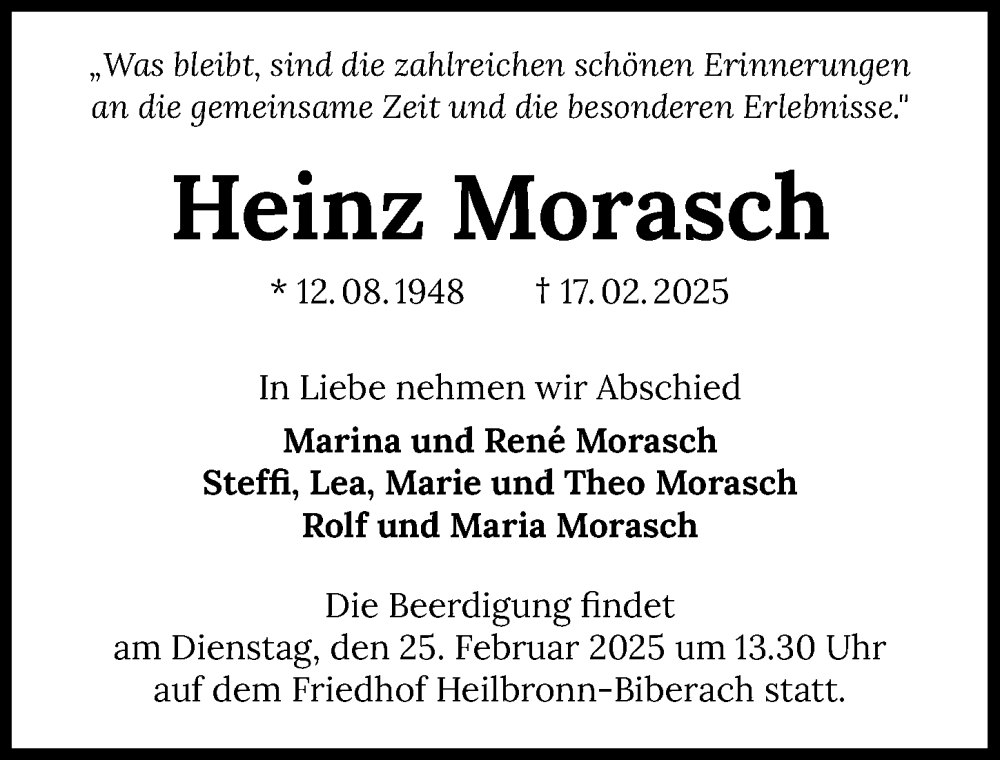 Traueranzeigen Von Heinz Morasch Trauerundgedenken De