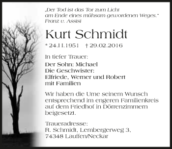 Traueranzeige von Kurt Schmidt 