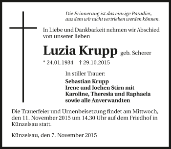 Traueranzeige von Luzia Krupp 