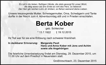 Traueranzeige von Berta Kober 