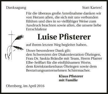 Traueranzeige von Luise Pfisterer 