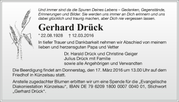 Traueranzeige von Gerhard Drück 