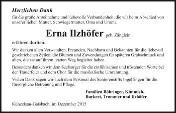 Traueranzeige von Erna Ilzhöfer 