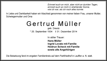 Traueranzeige von Gertrud Müller 