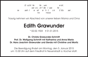 Traueranzeige von Edith Grawunder 