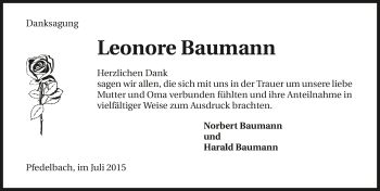 Traueranzeige von Leonore Baumann 