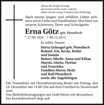 Traueranzeige von Erna Götz 