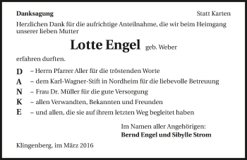 Traueranzeige von Lotte Engel 