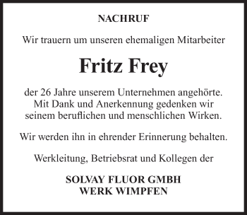 Traueranzeige von Fritz Frey 