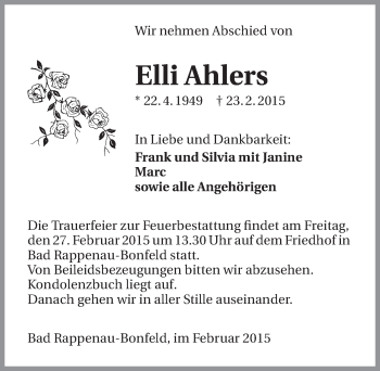 Traueranzeige von Elli Ahlers 