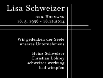 Traueranzeige von Lisa Schweizer 