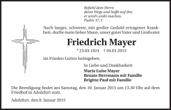 Traueranzeige von Friedrich Mayer 