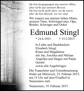 Traueranzeige von Edmund Stingl 