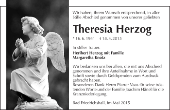 Traueranzeige von Theresia Herzog 