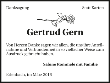 Traueranzeige von Gertrud Gern 