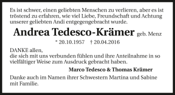 Traueranzeige von Andrea Tedesco-Krämer 