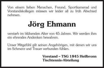 Traueranzeige von Jörg Ehmann 