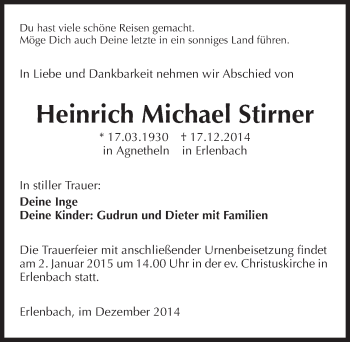 Traueranzeige von Heinrich Michael Stirner 