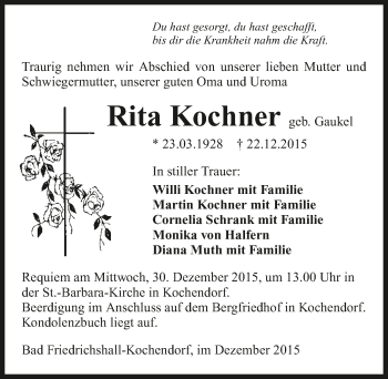 Traueranzeige von Rita Kochner 