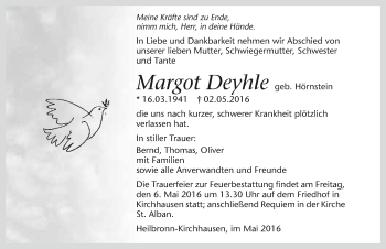 Traueranzeige von Margot Deyhle 