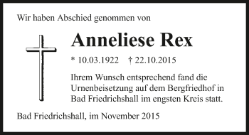 Traueranzeige von Anneliese Rex 