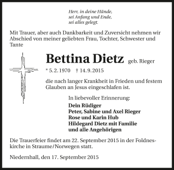 Traueranzeige von Bettina Dietz 