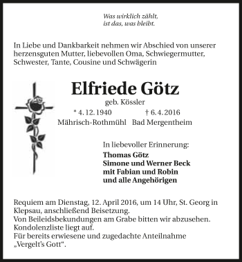 Traueranzeige von Elfriede Götz 