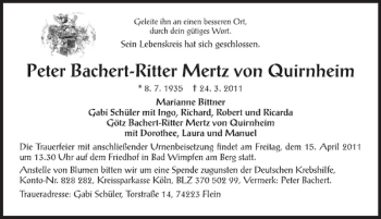 Traueranzeige von PeterBachert-RitterMertzvon Quirnheim 