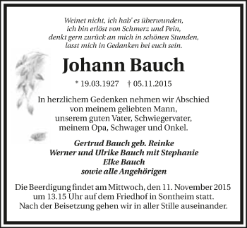 Traueranzeige von Johann Bauch 