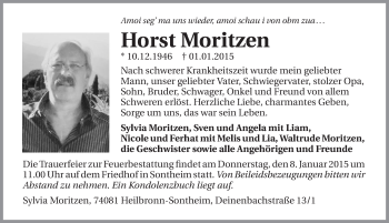 Traueranzeige von Horst Moritzen 