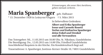 Traueranzeige von Maria Spanberger 