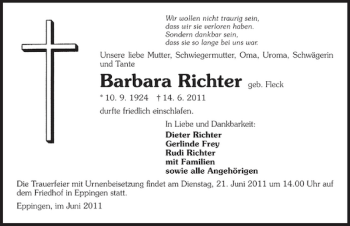 Traueranzeige von Barbara Richter 