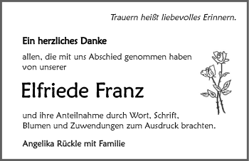 Traueranzeige von Elfriede Franz 