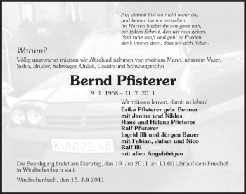 Traueranzeige von Bernd Pfisterer 